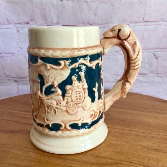 Vintage Cream and Blue Mug Stein with Carriage Scene - Picture 1 of 6